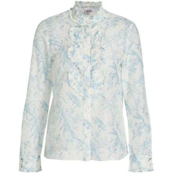 NWT XS Alice + Olivia silk/cotton Kurt Floral Heart Pleated Button-Front… - Picture 1 of 15